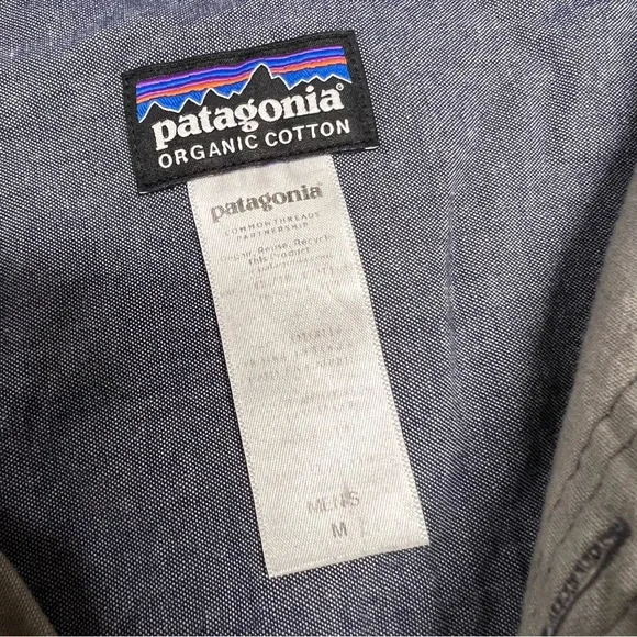 Patagonia Shirt Mens medium gray Organic Cotton Chambray Button up Long Sleeve - Picture 5 of 7